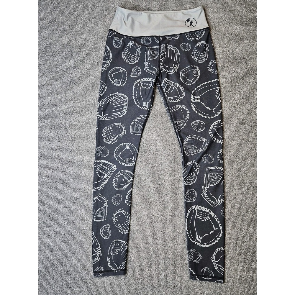 Baseballism Womens Leggings Size Small Baseball Glove Mitt Print Gray Sports